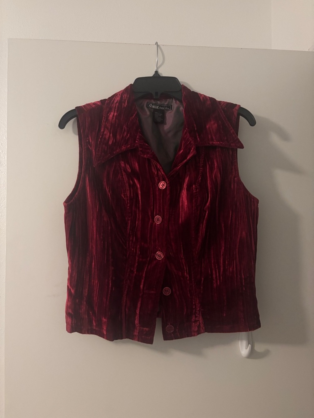 Guess Red Velvet Sleeveless Button Vest
